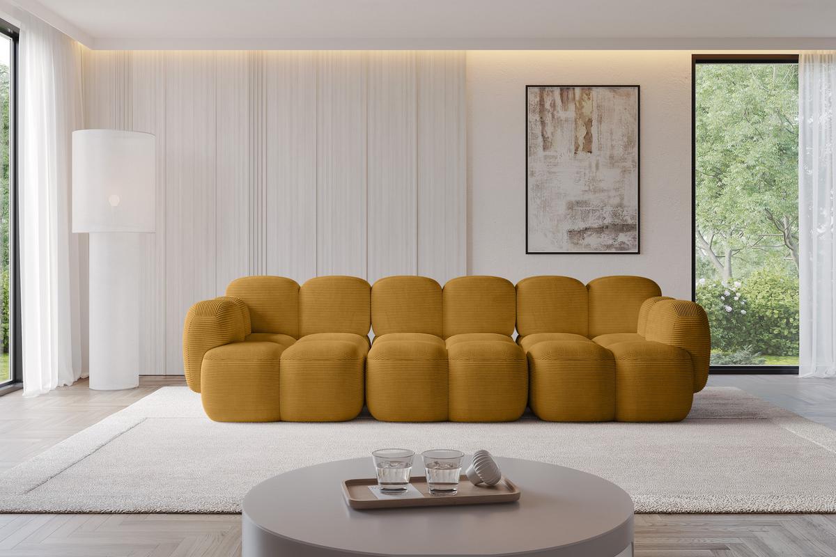 3-SITZER modulares Sofa Miko-S2 300x118x75 cm Senfgelb Cord - Schwarz/Honig, Holzwerkstoff/Kunststoff (300/75/118cm) - ALTDECOR