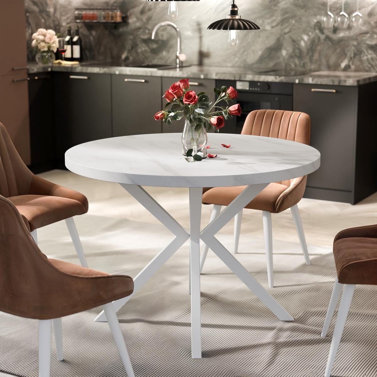 AUSZIEHTISCH MILTON 120-196/76 cm mit Metallgestell, Weiß / Bianco Marmor - Perlmutt/Weiß, Holzwerkstoff/Metall (120/120/76cm) - Idohome