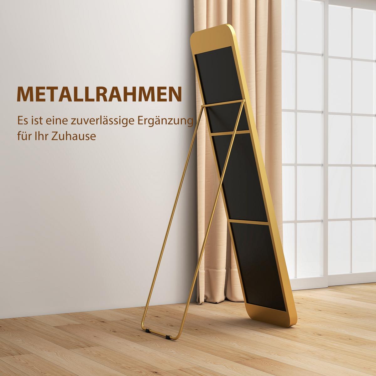 GANZKÖRPERSPIEGEL 160 x 40 cm Gewölbter Standspiegel mit Bruchsichere Glas - Goldfarben, Metall (6/160/40cm) - HOMCOM