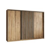 SCHWEBETÜRENSCHRANK VONTE 250/205/60 cm 3-türig mit Lamellen Eiche Wotan - Eiche Wotan/Schwarz, Holzwerkstoff (250/205/60cm) - MASSENO