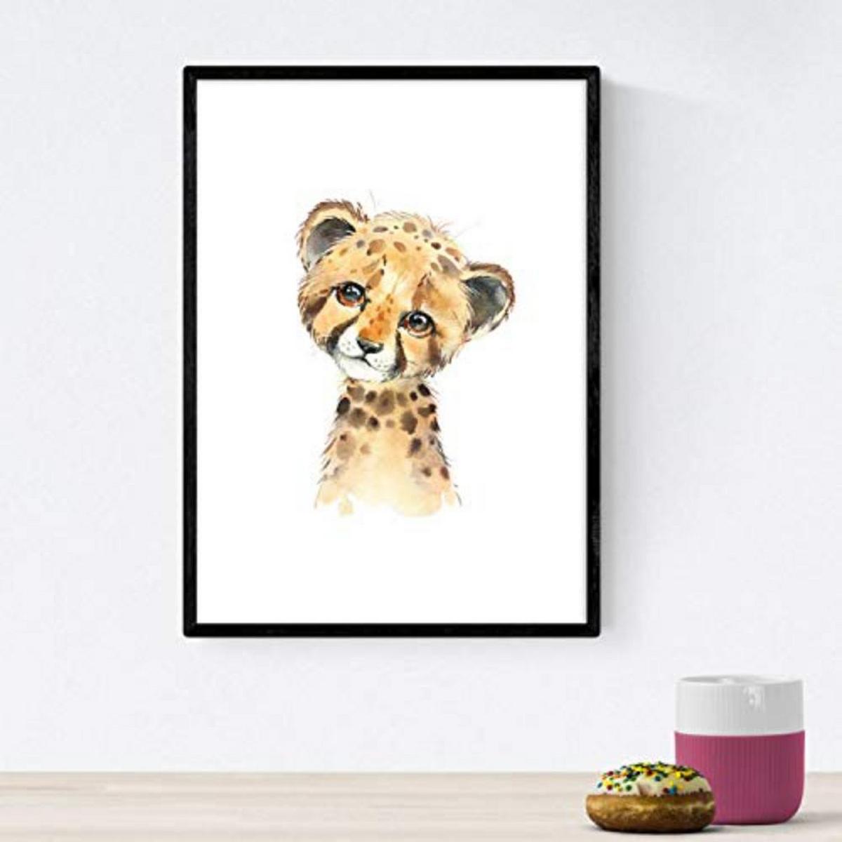 POSTER Set mit 4 Tiger Mofeta Hiena Waschbär A3 Schwarzer Rahmen - Schwarz, Papier (29.7/3cm) - Nacnic