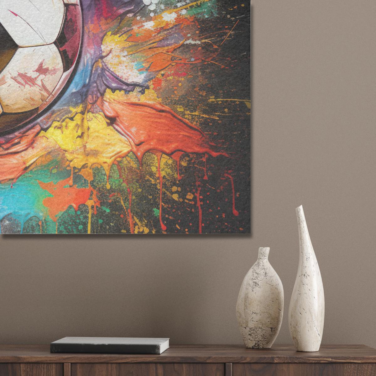 AKUSTIKBILD Fußball - Farbe - Farben - Schwarz - Weiß Gemälde 80x60 cm - Weiß, Kunststoff (80/60/0.9cm) - MuchoWow