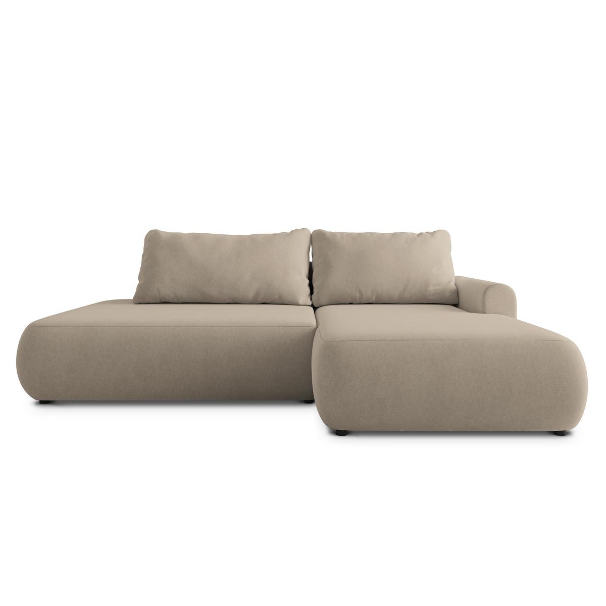 ECKSOFA NUVIRA CL R-S Beige Samtstoff mit Schlaffunktion - Beige, Holzwerkstoff/Textil (279/158cm) - MASSENO