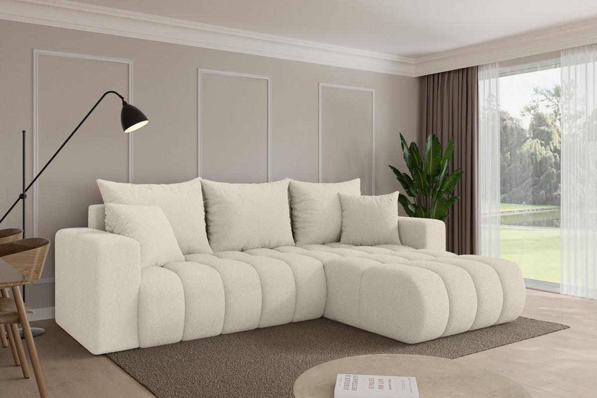 ECKSOFA mit Schlaffunktion Ottomane Rechts MILA-L-v1 277x195x86 Beige Bouclé - Sandfarben/Beige, Holzwerkstoff/Kunststoff (277/194cm) - ALTDECOR