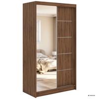 SCHWEBETÜRENSCHRANK mit Schubladen 120 - SKORIA - Warmia Walnuss mit Spiegel - Walnussfarben/Alufarben, Holzwerkstoff/Metall (120/216/61cm) - MKS