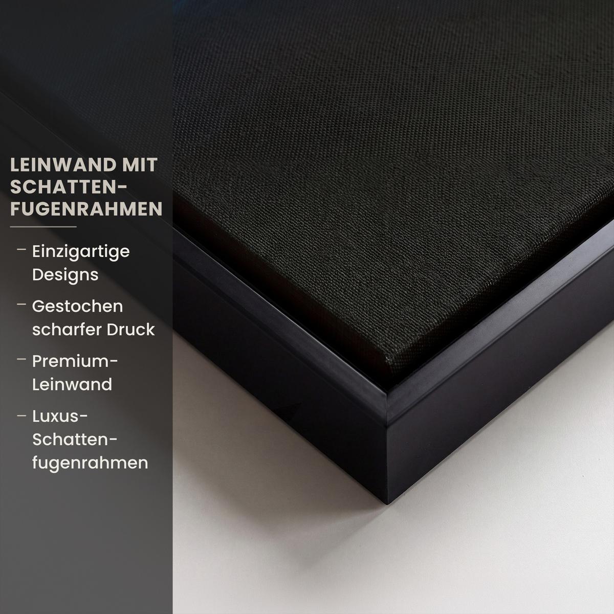 LEINWAND Bilder mit Rahmen - Baum - Blau - Blätter - Pinselstriche - 70x100 - Blau, Textil (70/100cm) - MuchoWow