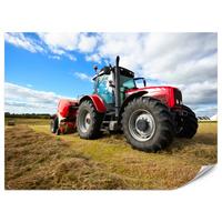 FOTOTAPETE Roter Traktor Feld Ernte Landwirtschaft Rustikal 200x140 - Gelb/Rot, Papier (200/140cm) - Muralo