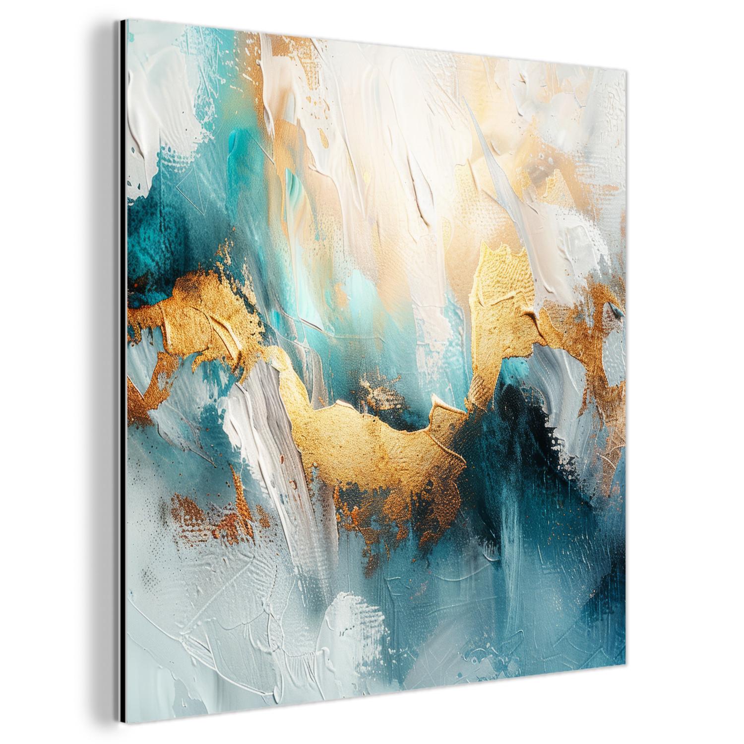 METALLBILD Abstrakt - Kunst - Gold - Blau 90x90 cm - Petrol, Metall (90/90cm) - MuchoWow