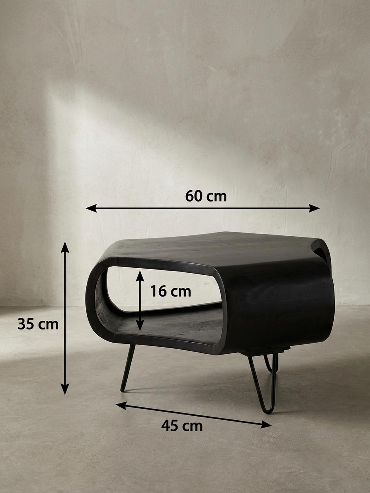 COUCHTISCH Schwarz Massivholz Mango mit Stauraum 60x60x35 cm Haarnadelbeine - Schwarz, Holz/Metall (60/60/35cm) - KADIMA DESIGN