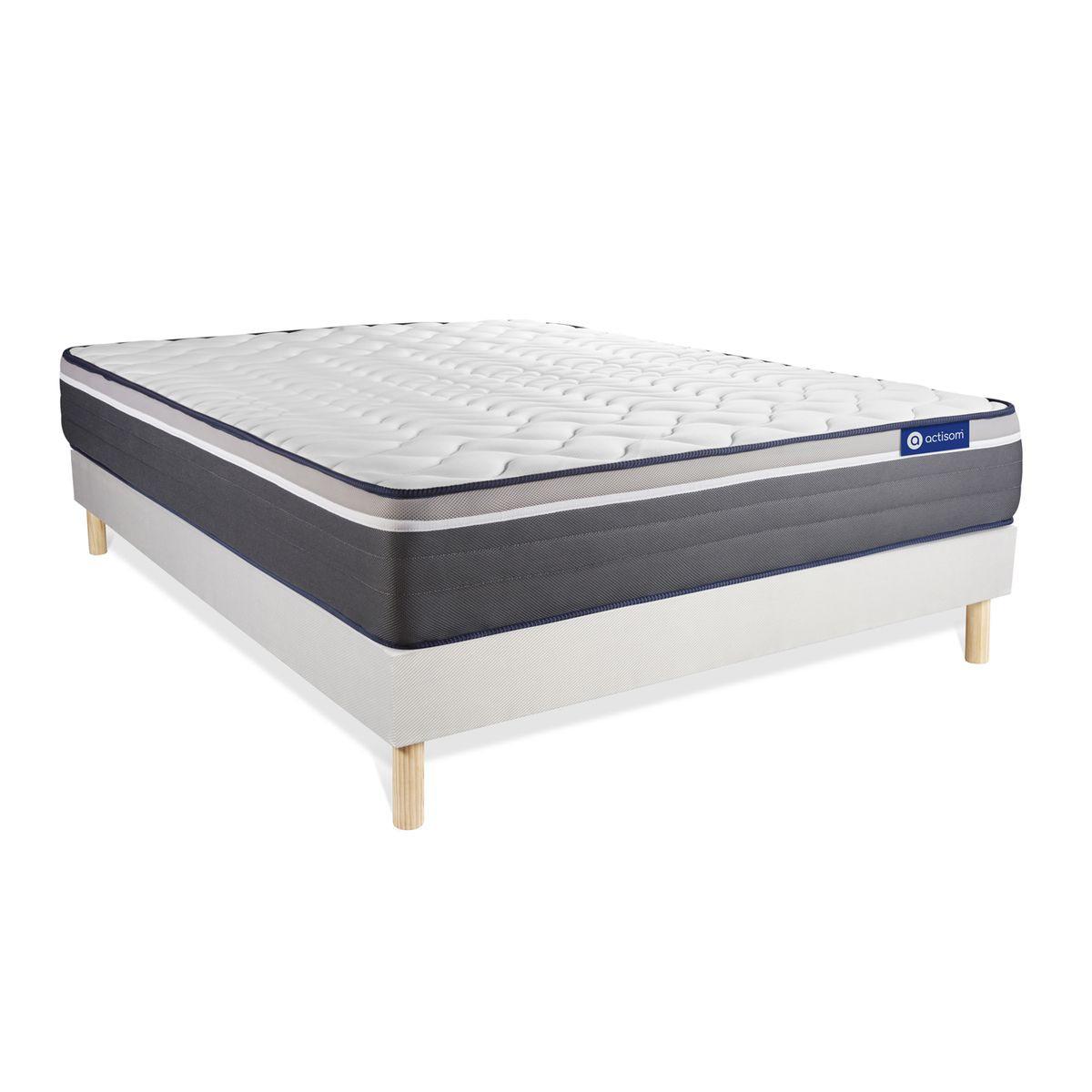 BETT Actiflex plus Taschenfederkern und Memory-Schaum 130 x 220 cm h4 - Kit Bettgestell Weiß - Beige/Weiß, Karton/Holz (130/220cm) - ACTISOM