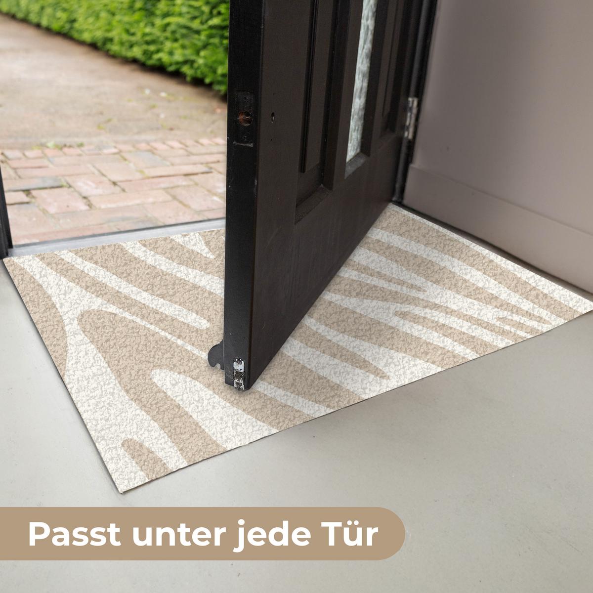 FUSSMATTE Zebramuster - Beige - Weiß - Tiermuster Schmutzfänger 90x60 cm - Beige, Kunststoff (90/0.4cm) - MuchoWow