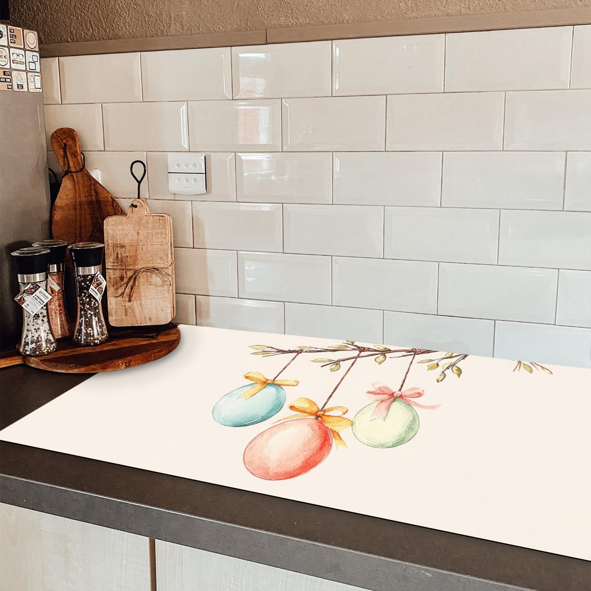 HERDABDECKPLATTE Osterkuchen - Schleife - Eier Induktionsschutz 91.2x52 cm - Creme, Kunststoff (91.2/52/0.2cm) - MuchoWow