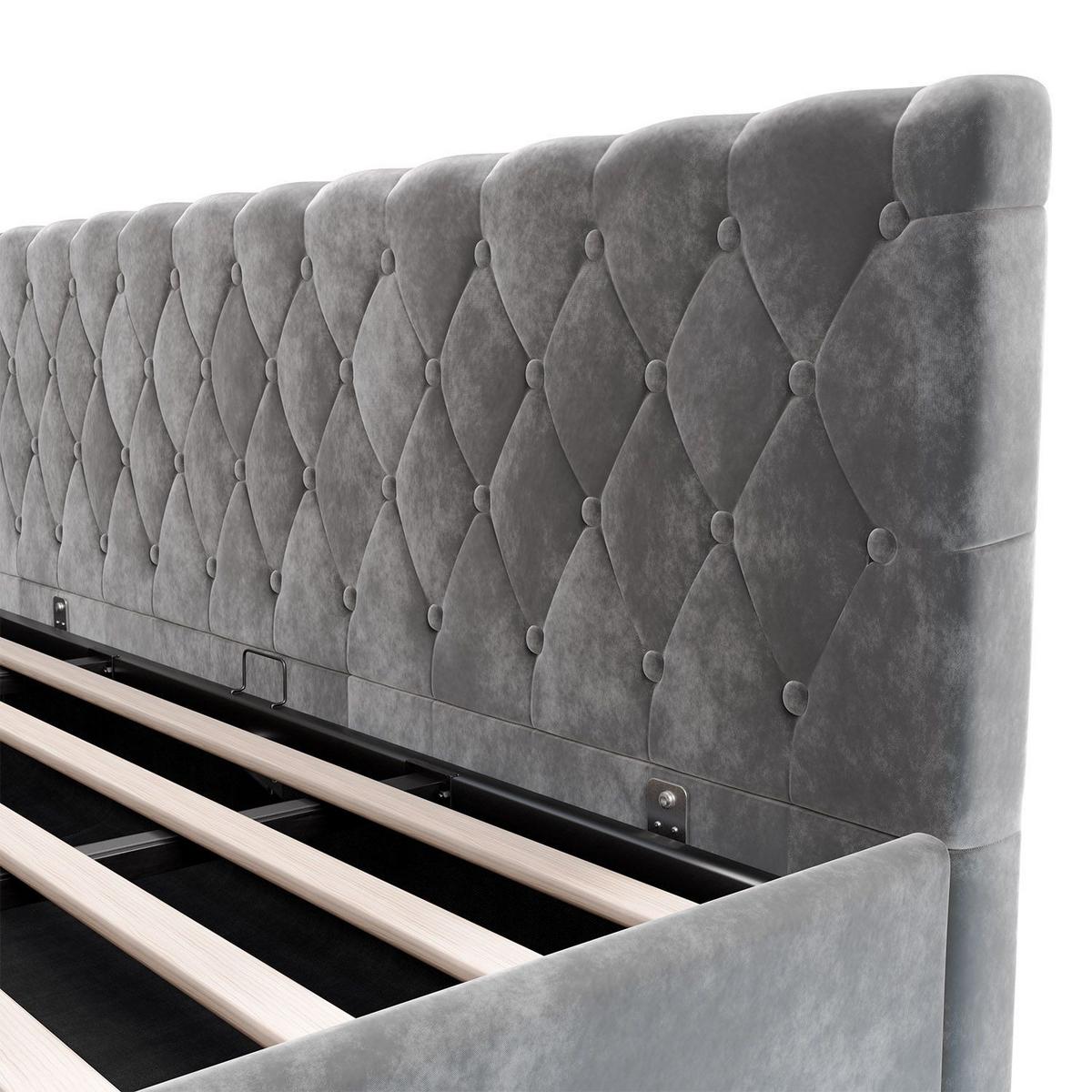 POLSTERBETT Nizza dunkelgrau 180x200 cm mit Matratze - Dunkelgrau, Holzwerkstoff (180/200cm) - Juskys