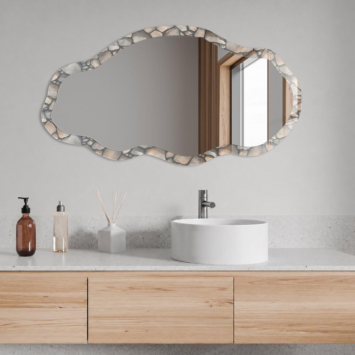 SPIEGEL 90x45 cm asymmetrisch mit Druck - Steintextur - Transparent, Glas (45/90/0.4cm) - TULUP