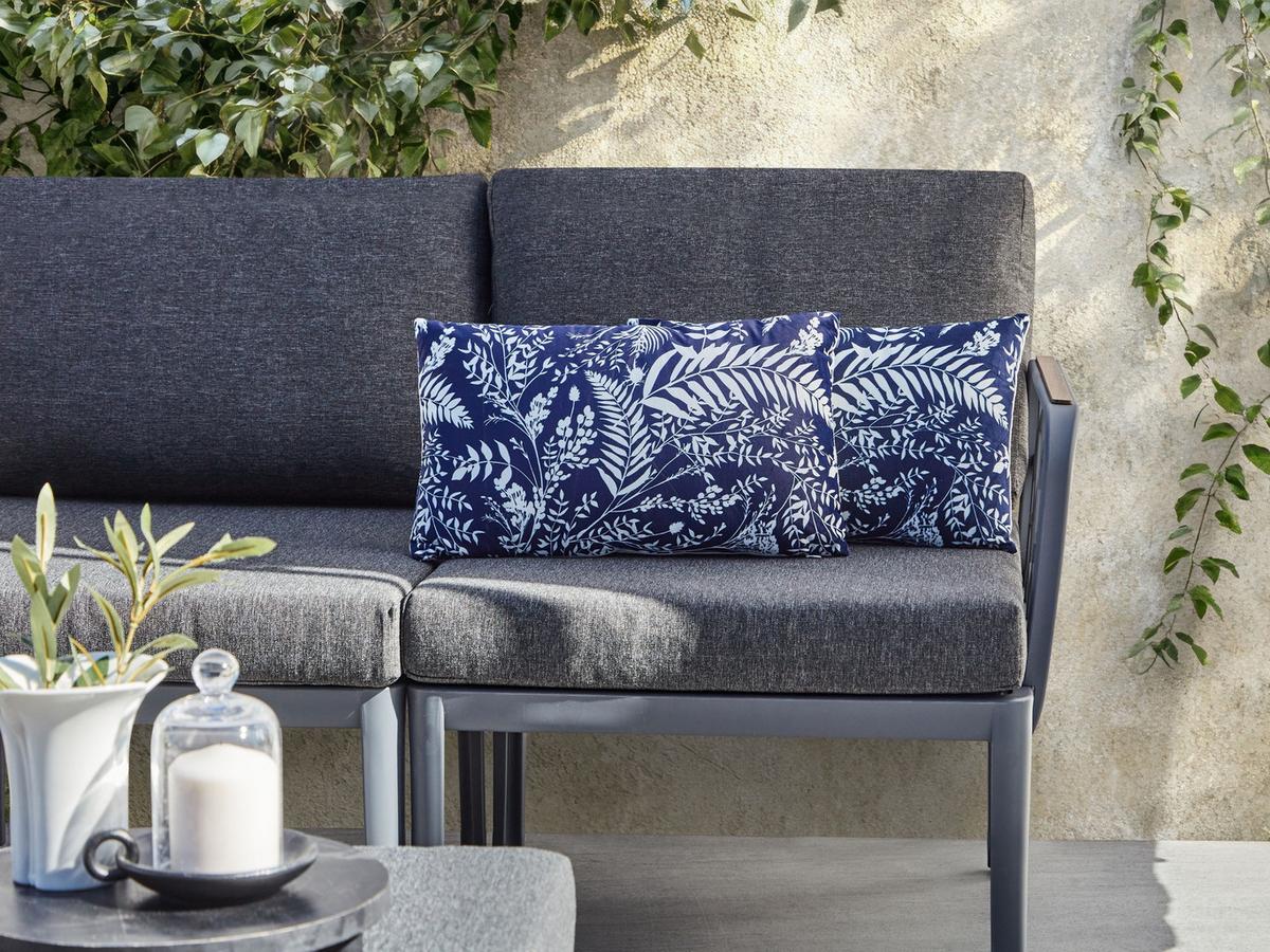 GARTENKISSEN 2er-Set Marineblau 30/50 cm Glimmer - Blau/Weiß, Textil (50/12/30cm) - Beliani