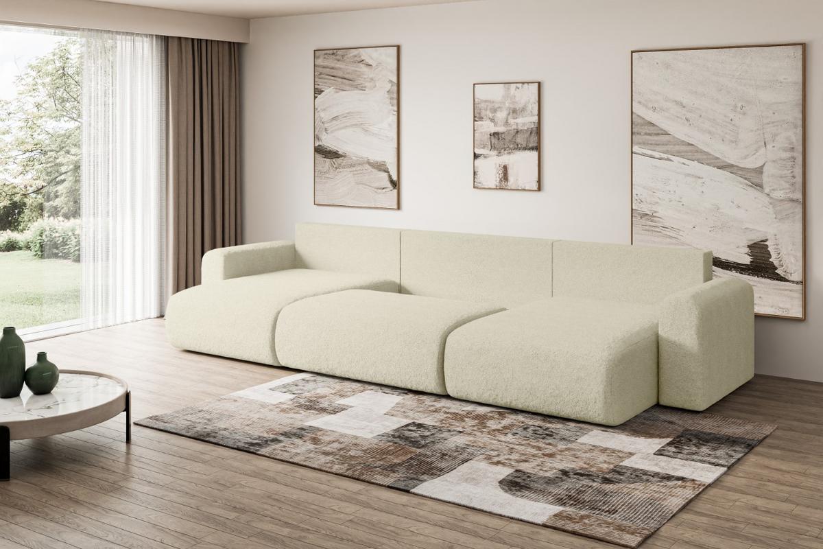 WOHNLANDSCHAFT mit Schlaffunktion und Bettkasten ORRO-U - 362x145x83 cm Beige Bouclé - Beige/Schwarz, Holzwerkstoff/Kunststoff (362/83/145cm) - ALTDECOR