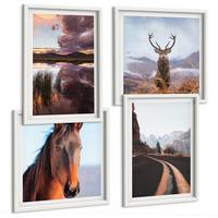 BILDER SET 4er Set - 50x50 cm & 40x60 cm Weißer Rahmen - Berglandschaften, Rentiere, Pferdestraße - Weiß, Kunststoff (50/50cm) - TULUP