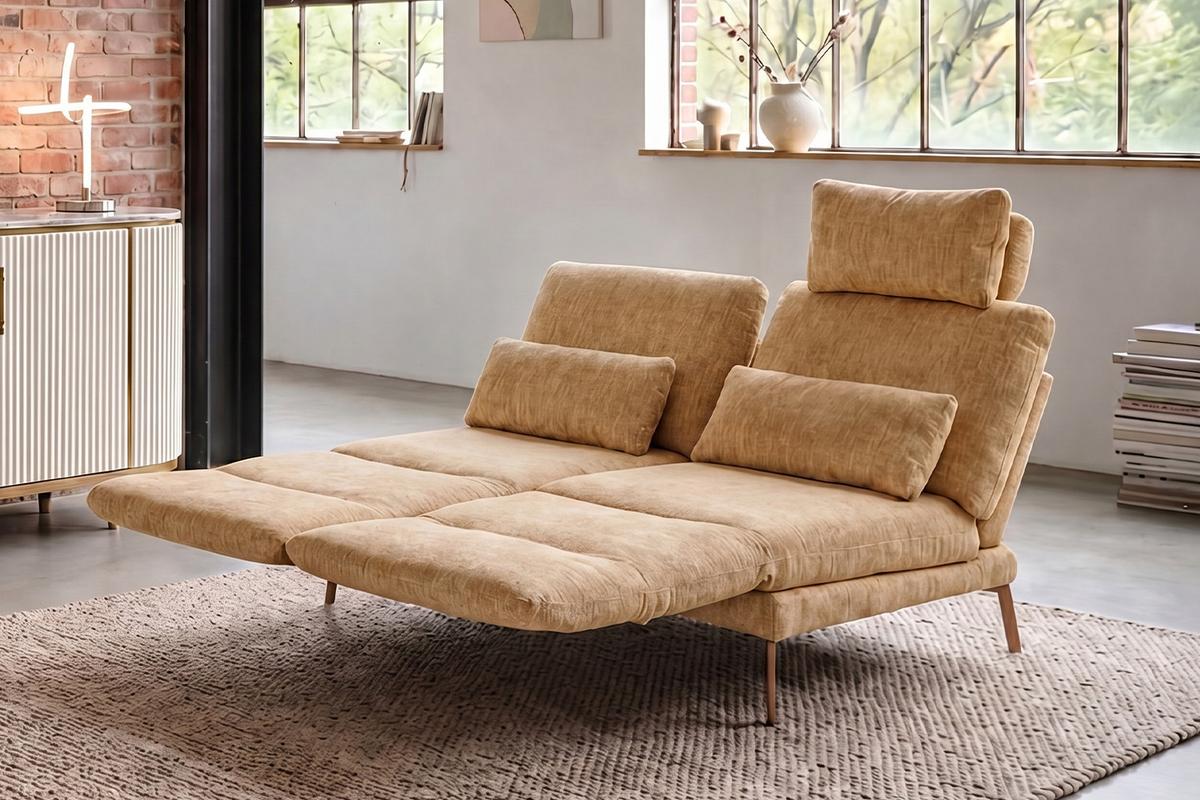 SOFA HOLLY Gelb Flachgewebe - Gelb/Braun, Textil/Metall (176/90/92cm) - KAWOLA