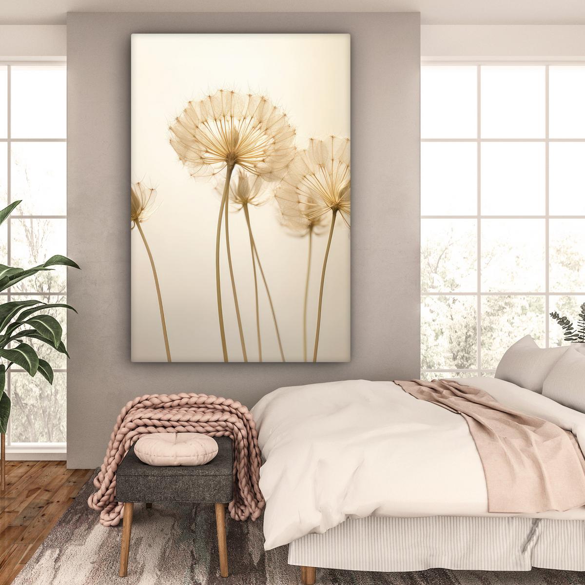 LEINWANDBILD Sonnenlicht - Löwenzahn - Botanisch - Blumen Deko Groß 90x140 cm - Creme, Textil (90/140cm) - MuchoWow