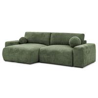 ECKSOFA Puffy mit Schlaffunktion und Bettkasten - besonders weich und puffig aus Grün Chenille-Stoff - Ottomane links - Schwarz/Grün, Holz/Kunststoff (138/266cm) - S-Style Möbel