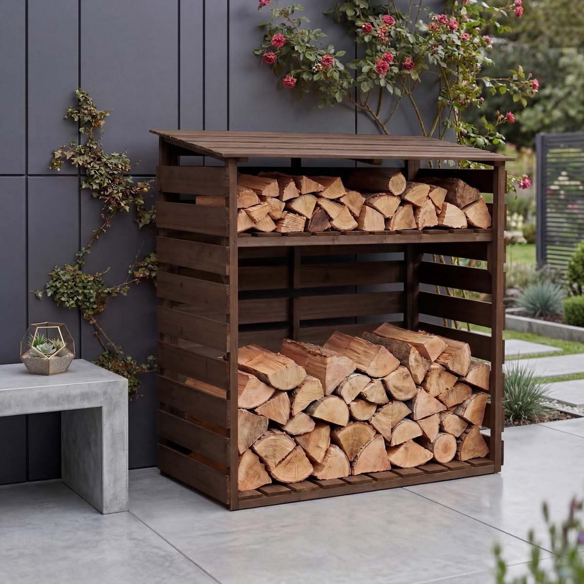 BRENNHOLZLAGER Dunkelbraun - Dunkelbraun, Holz (122/121/61cm) - MCW