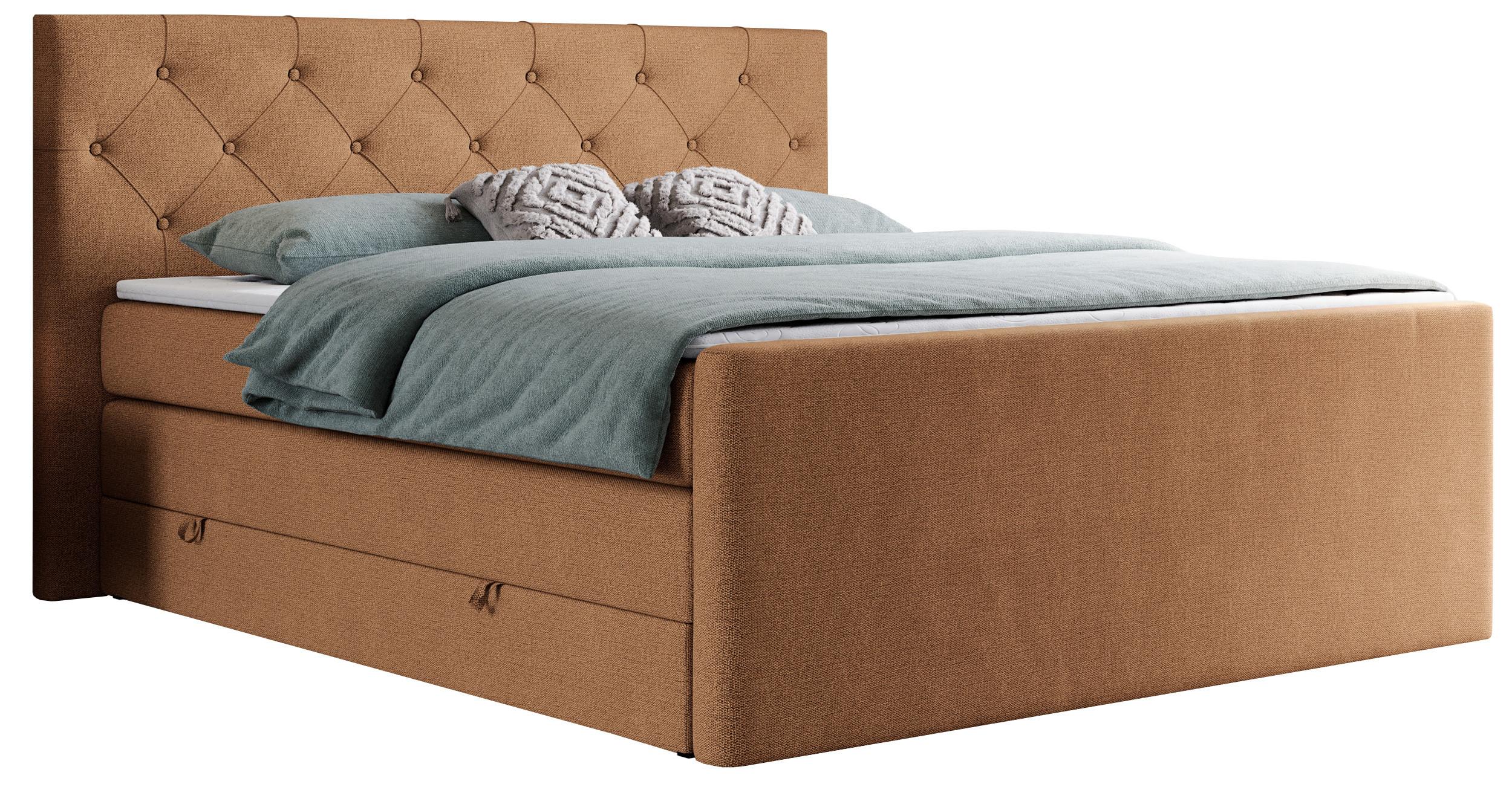 BOXSPRINGBETT KING VELEN 140/200 Orange Struktur - H3 - Orange, Holz/Textil (140/200cm) - MKS
