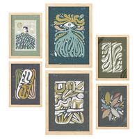 POSTER Set Mit 6 Drucken Mit Kalten Tönen In Der Sammlung Ethnischer Style Drucke Dekorative Für Zuhause Wandkunstdruck A3 & A4 Rahmen Aus Hellem Holz - Beige, Papier (29/3cm) - Nacnic