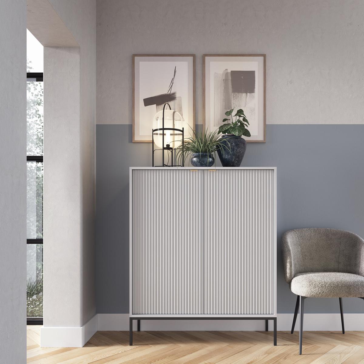 HIGHBOARD STELLARE 104/125/39 cm mit 2 Türen Grau - Grau, Holzwerkstoff (104/125/39cm) - MASSENO