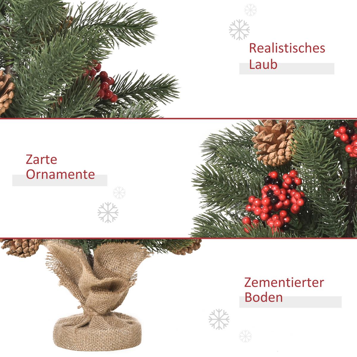 WEIHNACHTSBAUM 50 cm Christbaum 55 Zweige mit Beeren PE Zement Grün - Grün, Kunststoff (50cm) - HOMCOM