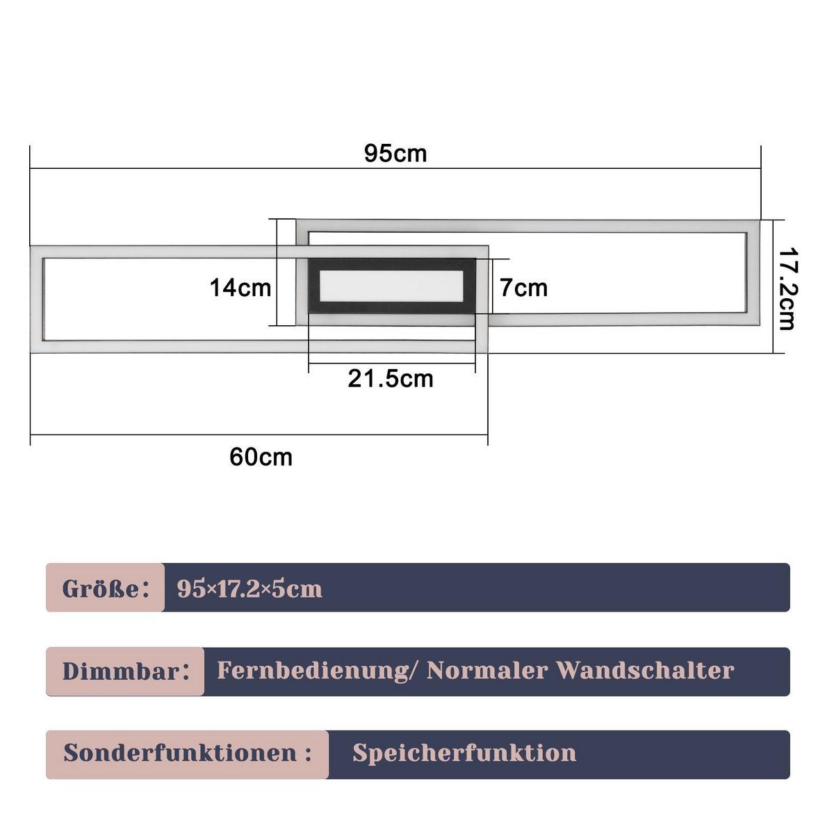 LED-DECKENLEUCHTE Falkenfluch Schwarz Metall 95/17.2/5 cm - Schwarz, Metall (95/17.2/5cm) - ZMH