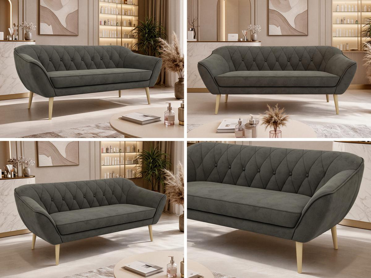 3-SITZER-SOFA PIRS - Dunkelgrau Velvet - Holzbeine - Dunkelgrau/Buchefarben, Holzwerkstoff/Textil (180/75/74cm) - MKS
