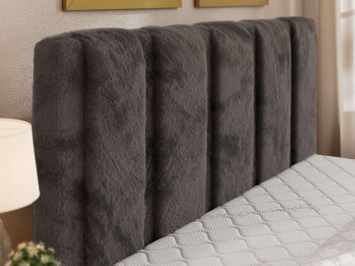 POLSTERBETT SAVINO CLASSIC 180/200 - Dunkelgrau Plüsch - Pocket-Matratze - Dunkelgrau/Schwarz, Kunststoff/Textil (180/200cm) - MKS