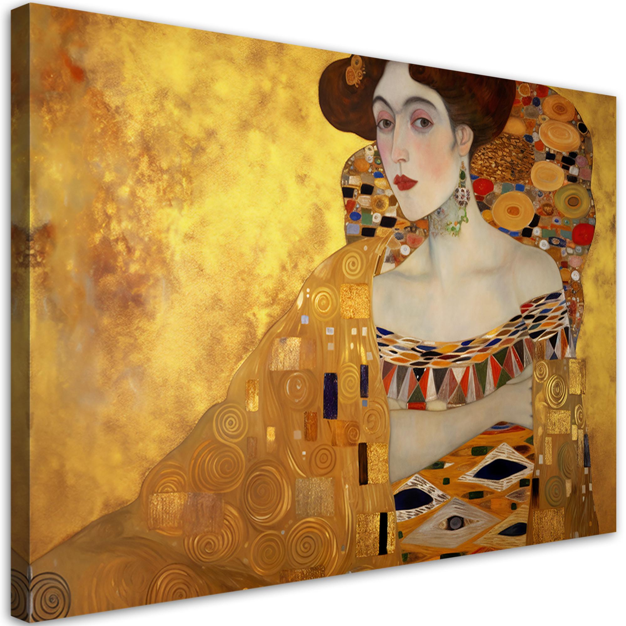 LEINWANDBILD Goldenes Bildnis einer Frau - G. Klimt 120x80cm - Goldfarben, Textil (120/80cm) - Feeby