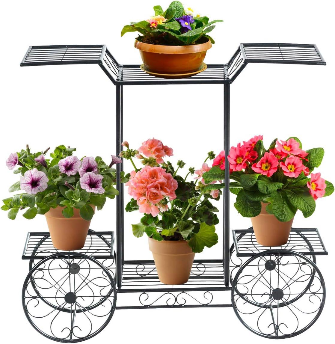 PFLANZENREGAL Blumenregal Schwarz - Schwarz, Metall (81/75/25cm) - COSTWAY