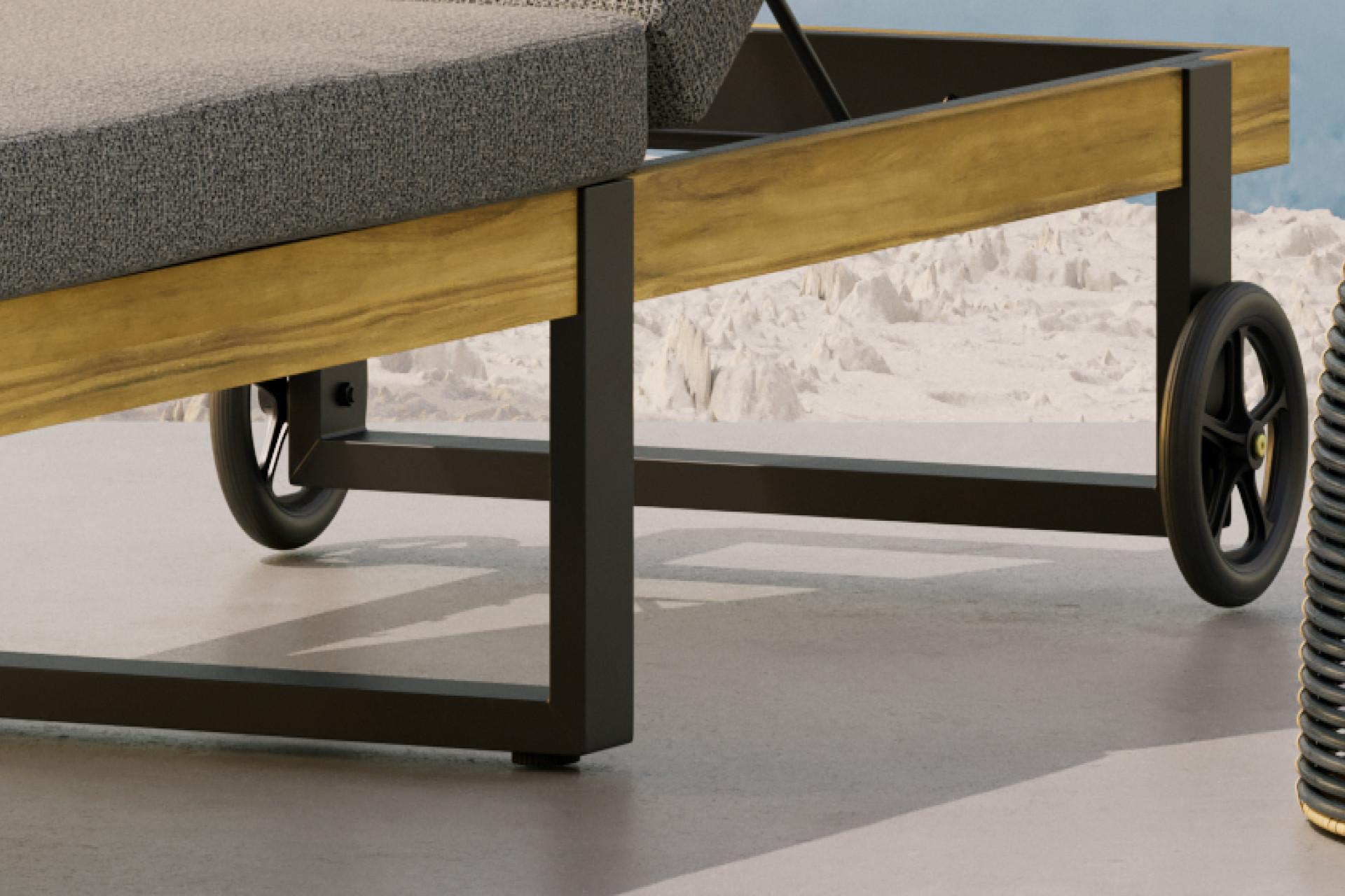 Gartenliege Räder am Kopfende Gestell Aluminium pulverbeschichtet Holzrahmen Akazie Echtholz geölt 