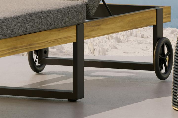 Gartenliege Räder am Kopfende Gestell Aluminium pulverbeschichtet Holzrahmen Akazie Echtholz geölt