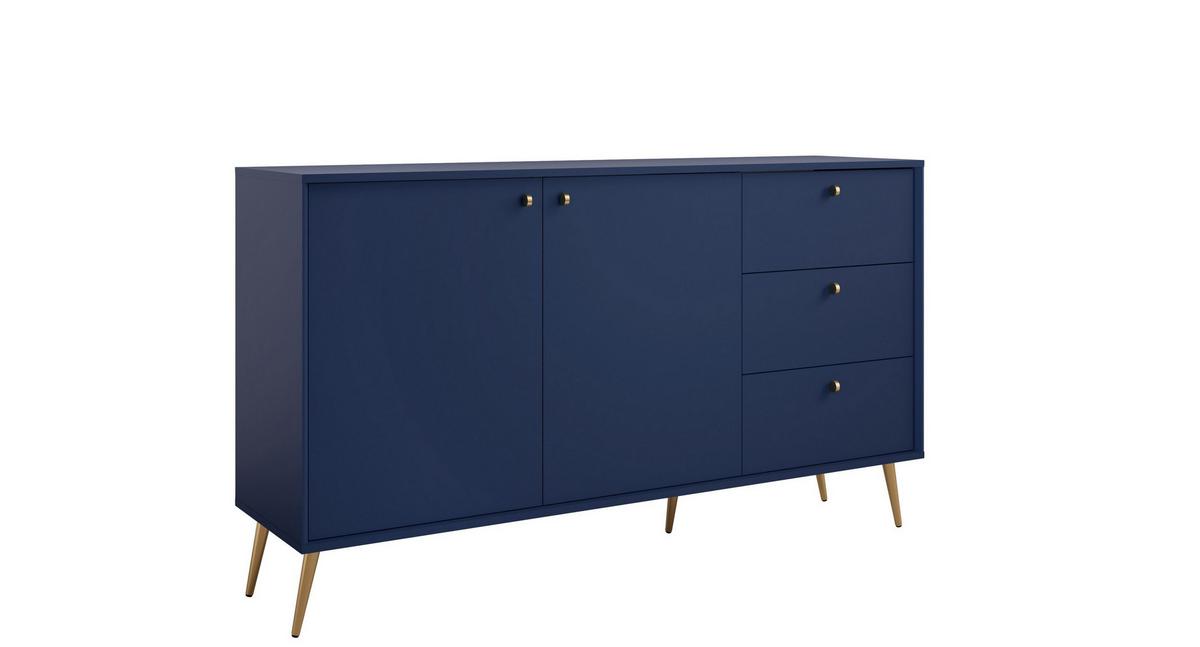 KOMMODE SFERA 156,2/89,2/40,5cm mit 3 Schubladen 2 Türen Blau - Blau, Holzwerkstoff (156.2/89.2/40.5cm) - MASSENO