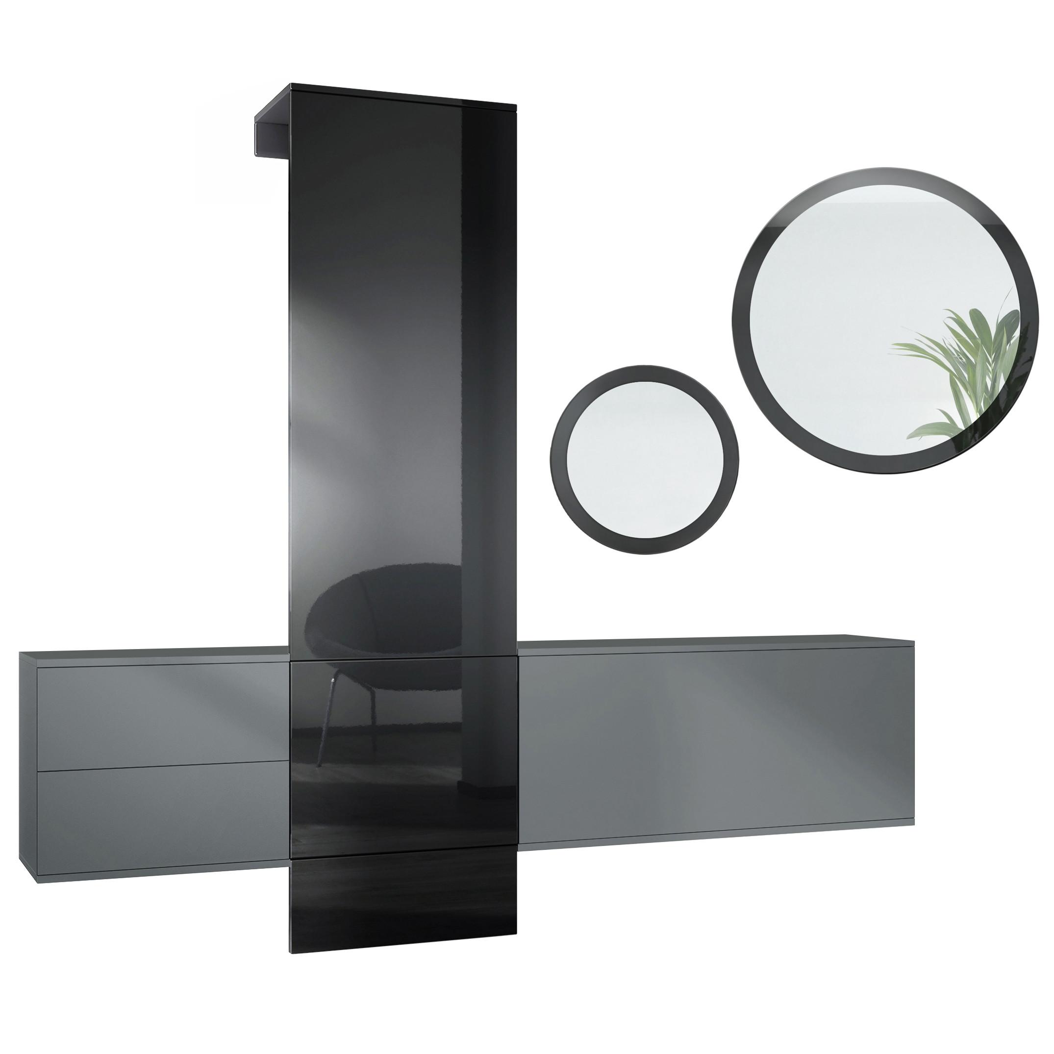 GARDEROBE Carlton Dual Schwarz Hochglanz - Schwarz Hochglanz, Holzwerkstoff (208/193/35cm) - Vladon