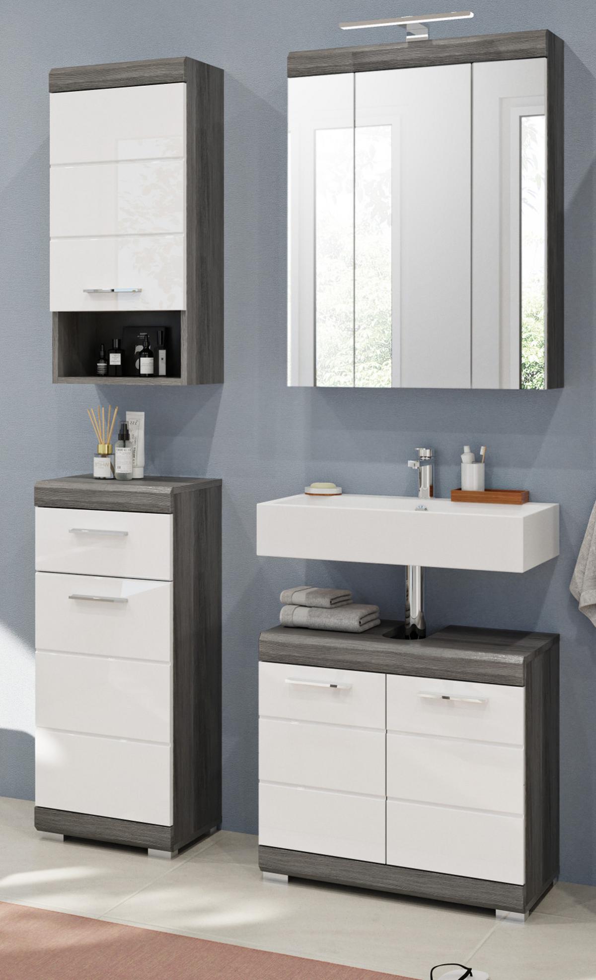 HÄNGESCHRANK weiß Hochglanz, grau 37x79 cm, 3 Fächer - Weiß Hochglanz/Silberfarben, Holzwerkstoff/Kunststoff (37/79/24cm) - Inn.Furn