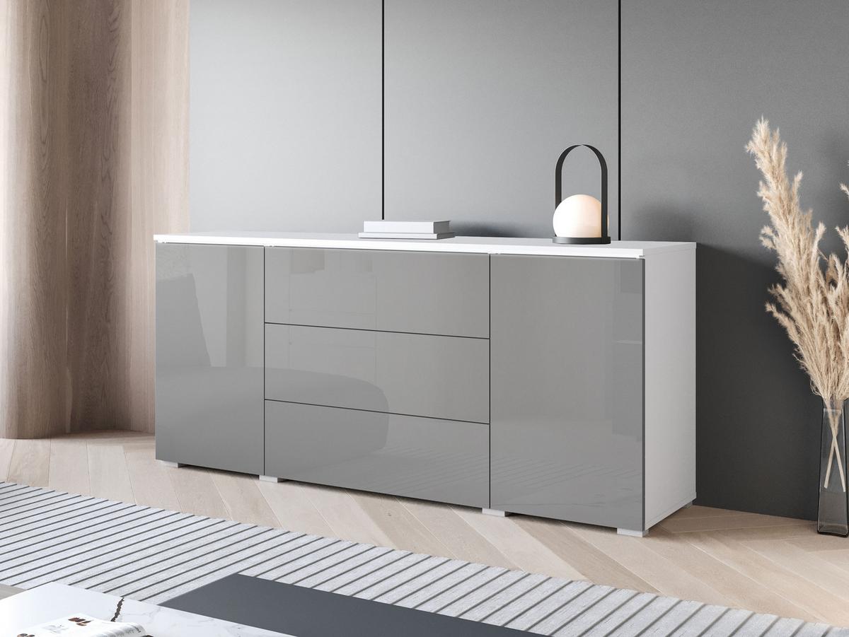 SIDEBOARD Vera 150 mit weißer LED Beleuchtung - Weiß Hochglanz/Weiß, Holzwerkstoff (150/66/40cm) - MIRJAN24