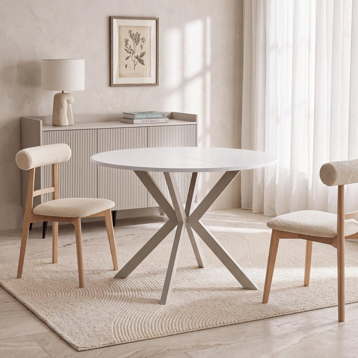 ESSTISCH Valio rund oval ausziehbar verlängerbar mit Metallbeinen in Kaschmir Grau, Weiß 100-140/100/76 cm - Kaschmir/Beige, Holzwerkstoff/Metall (100/140/76cm) - WFL GROUP