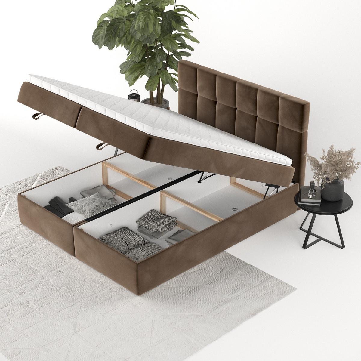 BOXBETT Savio 140/200 cm Braun im Kronos Stoff - Schwarz/Braun, Holz/Holzwerkstoff (140/200cm) - AltaBeds