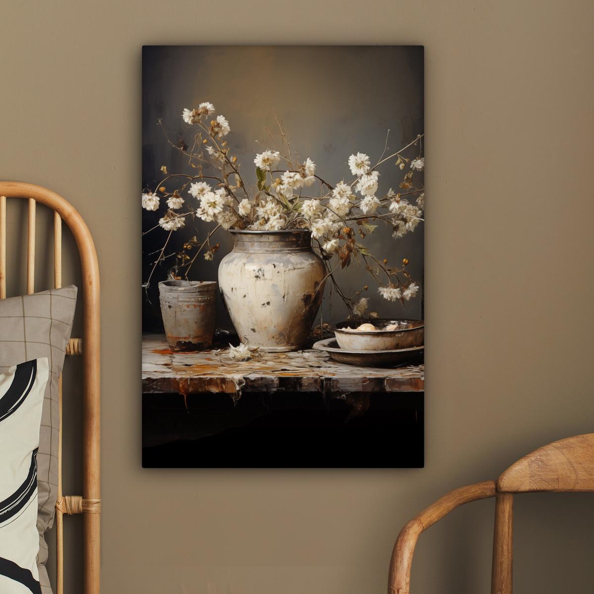 LEINWANDBILD Stilleben - Blumen - Blumenstrauß - Vase - Wein Wanddeko 40x60 cm - Schwarz, Textil (40/60cm) - MuchoWow