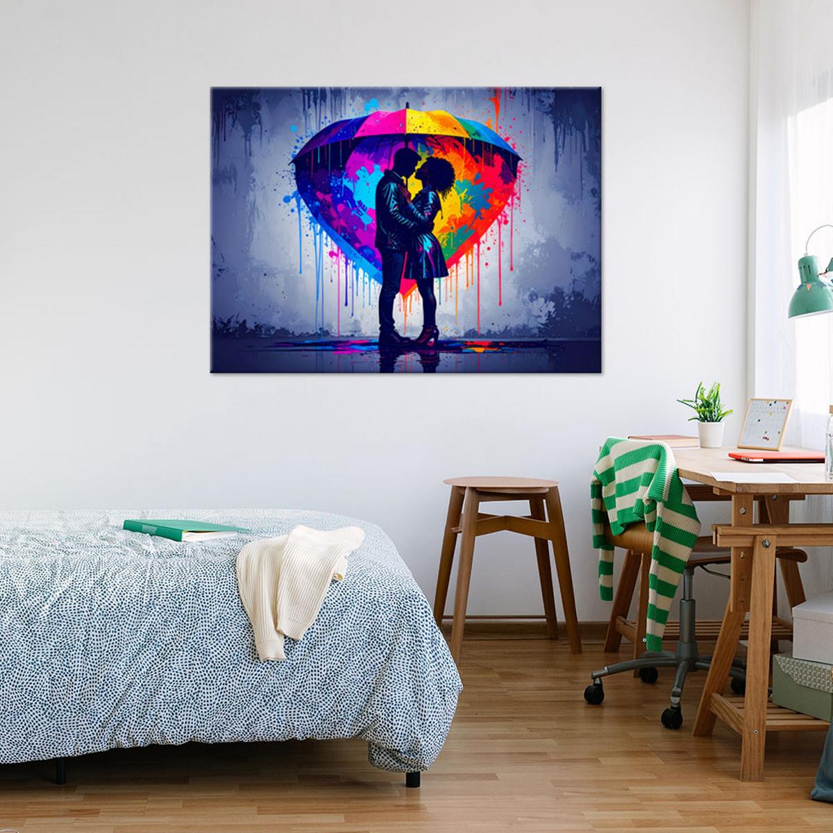 LEINWANDBILD Paar Liebe Regenschirm Abstrakt Graffiti 120x80cm - Multicolor, Textil (120/80cm) - Feeby
