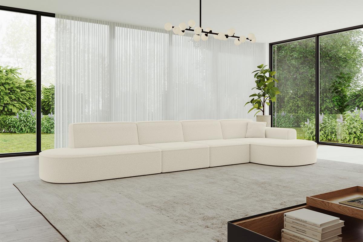 ECKSOFA Ottomane Rechts MARI-L3 - 413x171x79 cm Beige Bouclé - Beige/Schwarz, Holzwerkstoff/Kunststoff (171/413cm) - ALTDECOR