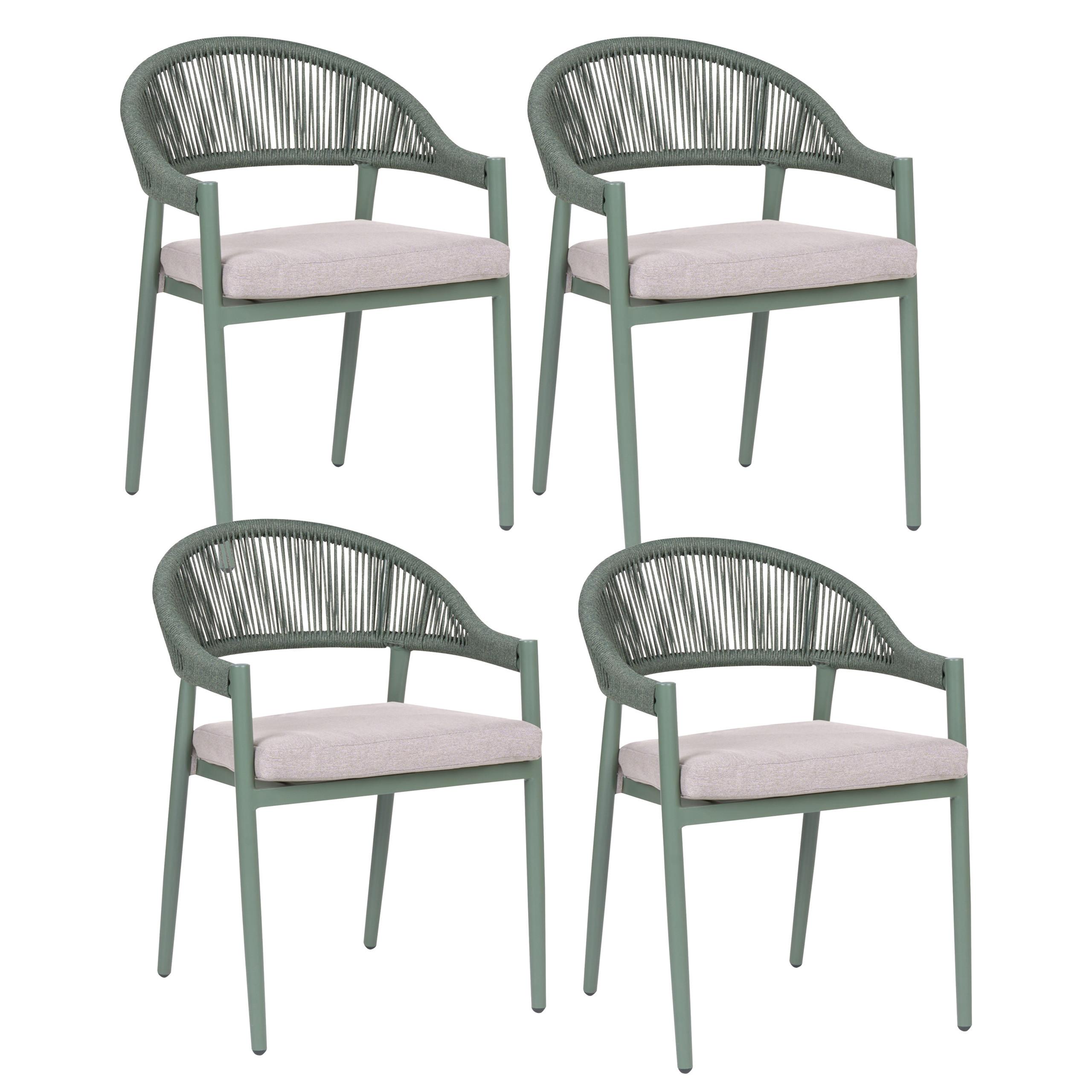 STUHL 4er-Set und Sitzkissen Metall Grün Ormea - Taupe, Metall (56/80/54cm) - Beliani