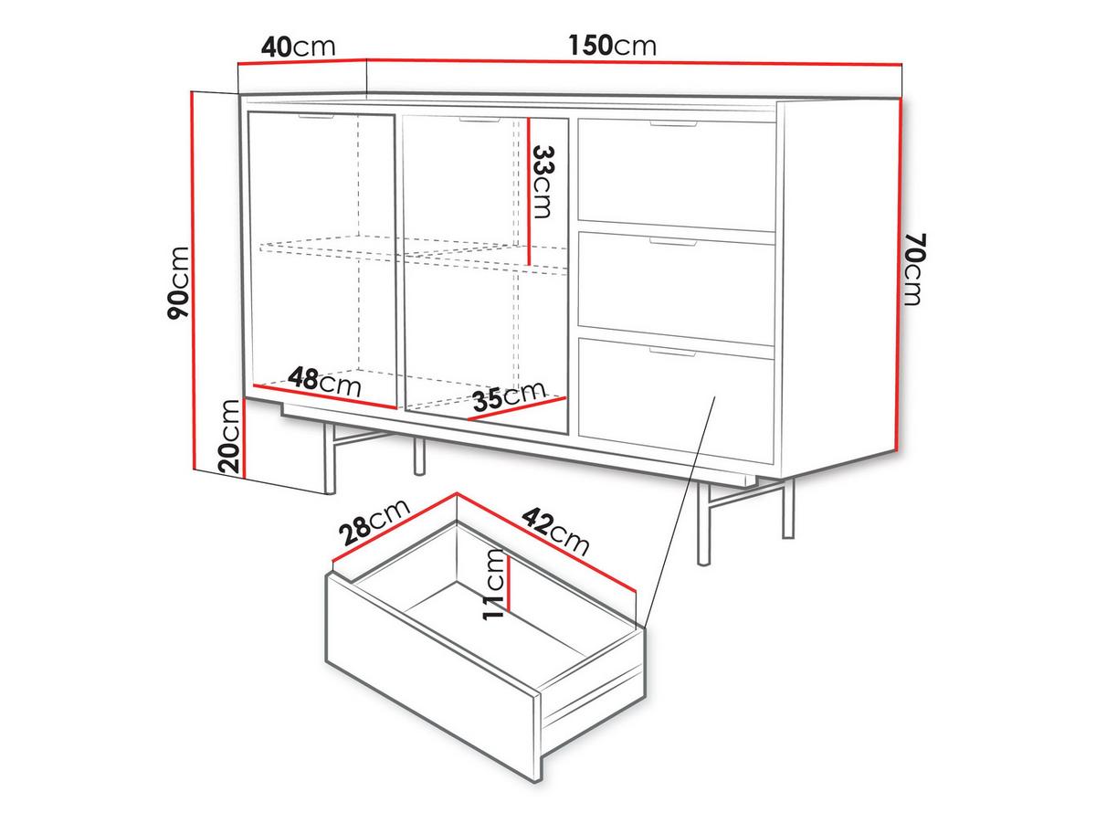 KOMMODE Edison 2D3S - Eichefarben/Schwarz, Holzwerkstoff/Metall (150/90/40cm) - MIRJAN24