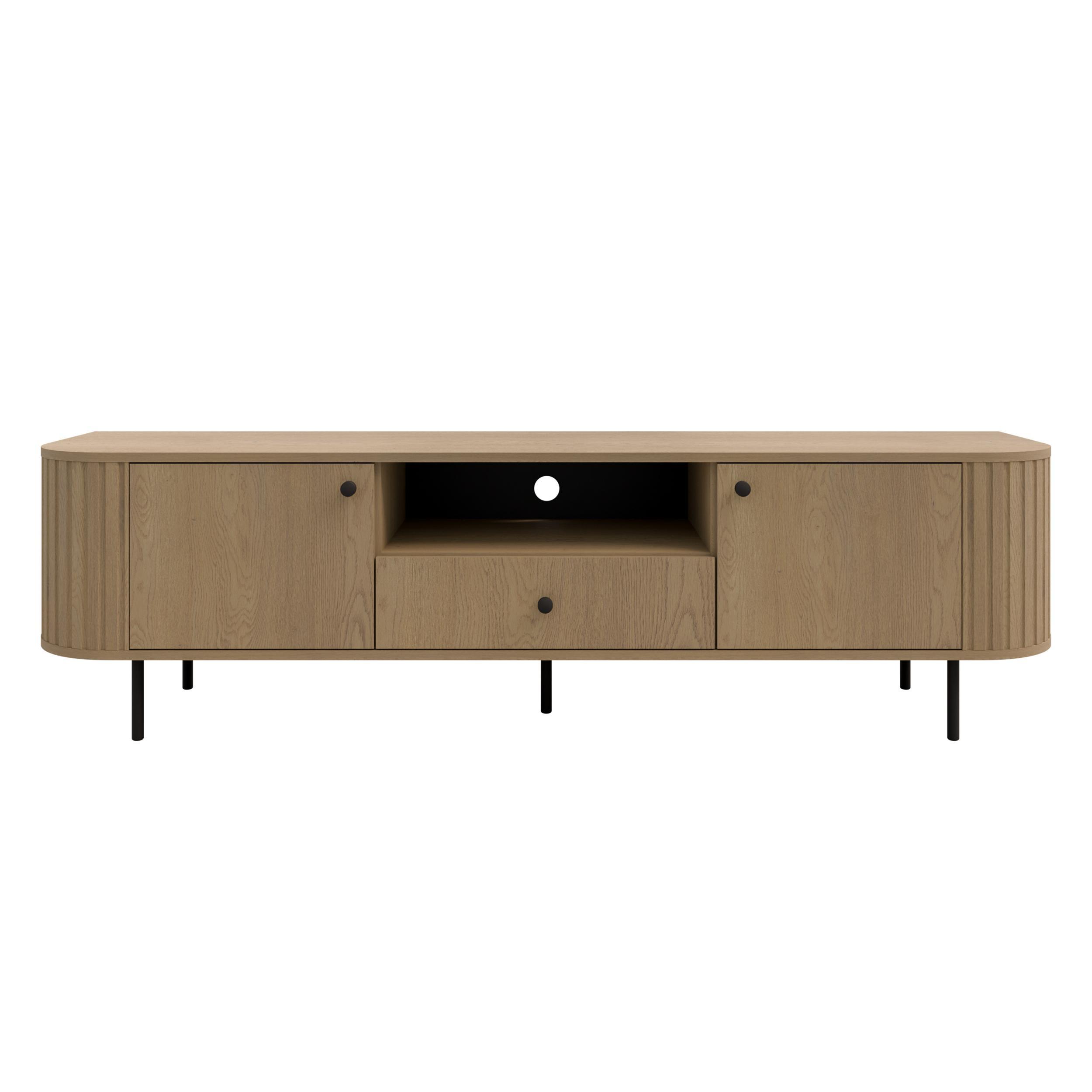 LOWBOARD Halay Eiche Cremona, 2 Türen & 1 Schublade Moderne Rillenstruktur 180,6 cm - Eichefarben/Schwarz, Holzwerkstoff/Metall (180.6/50/42.3cm) - AX Living