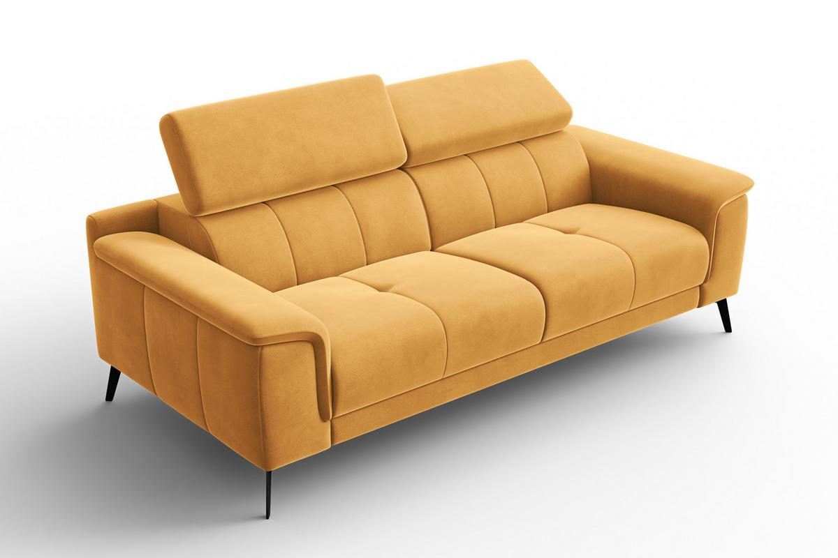 SOFA FIERO 3-Sitzer, Gelber Veloursstoff - Gelb/Schwarz, Holz/Textil (212/82/103cm) - Courtois Laville
