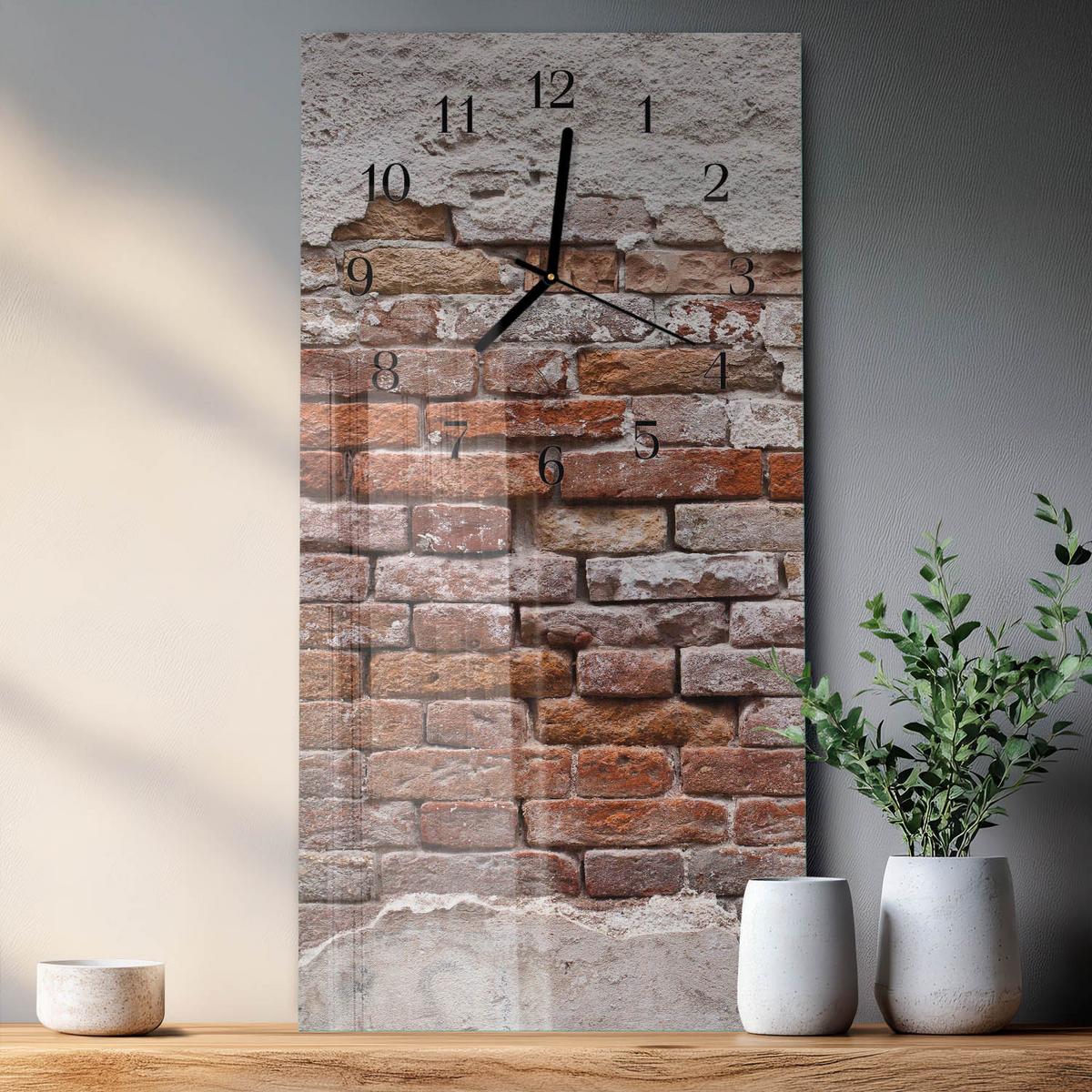 WANDUHR aus Glas 30x60 cm - Ziegel - Rot, Glas (30/60/0.4cm) - TULUP